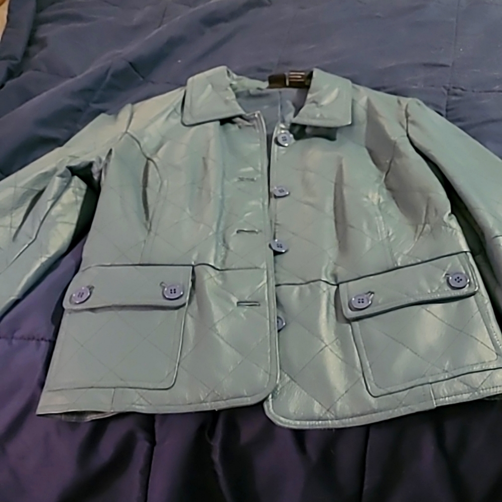 Vintage Genuine leather jacket; size 10 blue